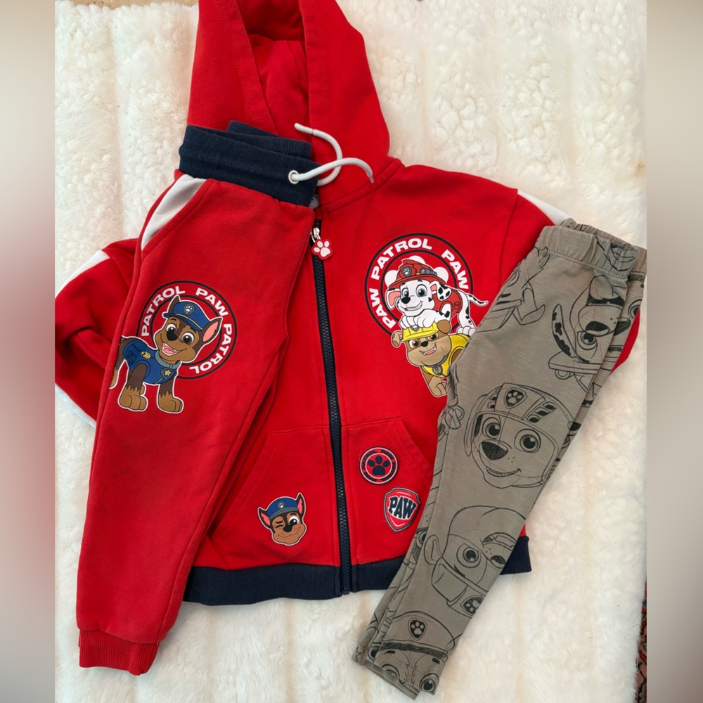 Toddler Boy Paw Patrol Red Hoodie jogger set and ZARA Gray Leggings Set